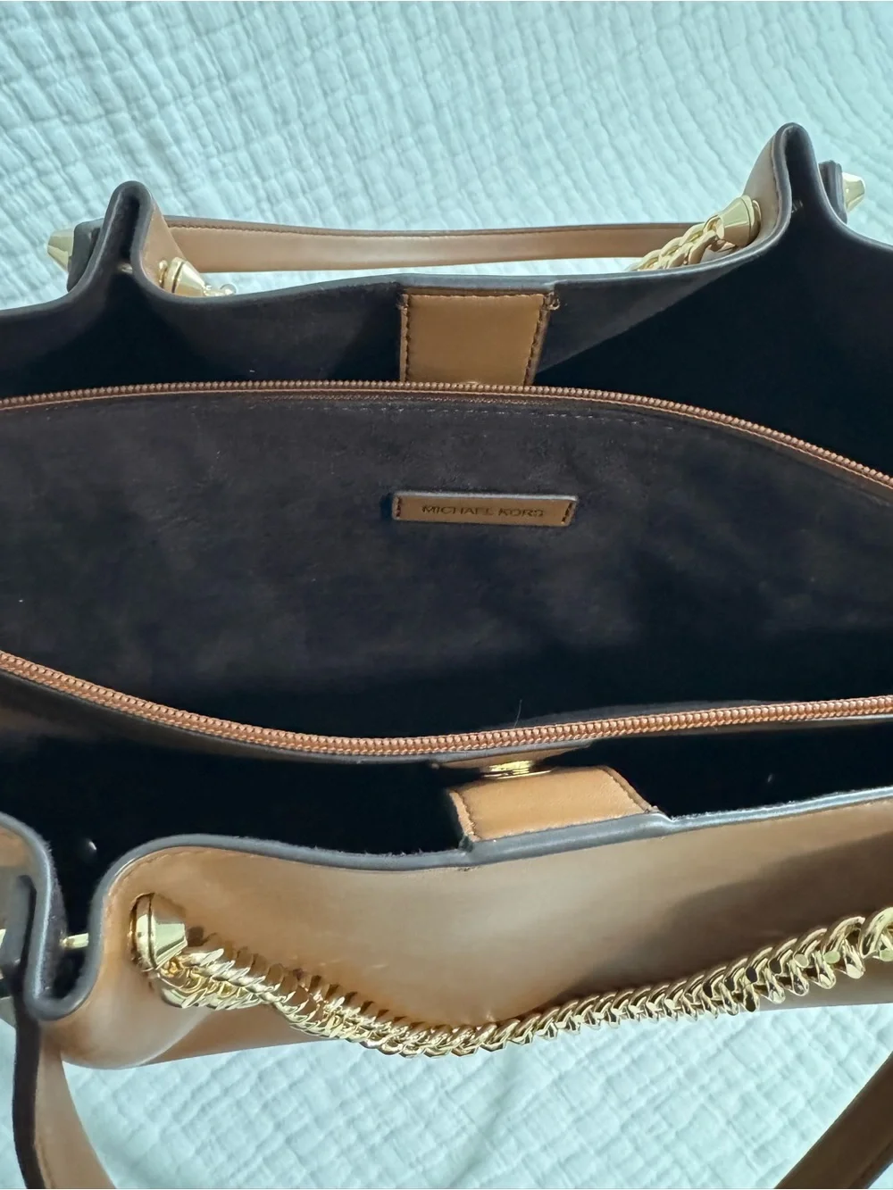 Michael Kors Zena Brown Tote with Gold Chain Detail - Picture 7 of 8